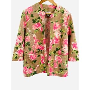 Isaac Mizrahi LIVE! Floral Quilted Open Front 3/4 Sleeve Jacket‎ Large